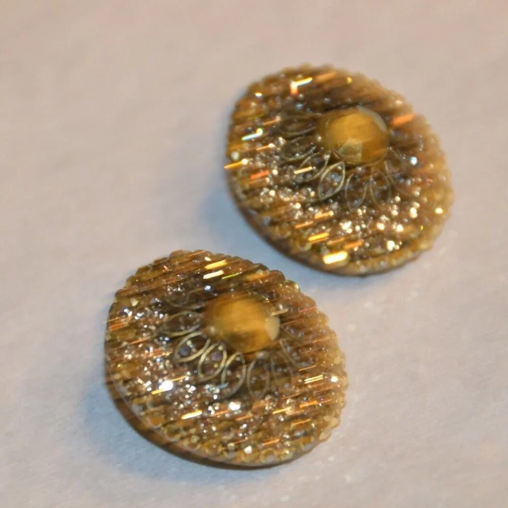 EVENING STATEMENT HOLIDAY JOSE & MARIA BARRERA BROWN GOLD OVAL CRYSTAL EARRINGS